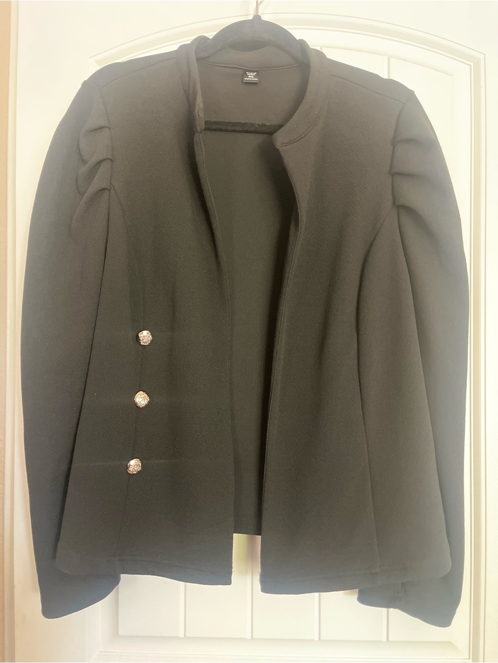 SHEIN Black Open-Front Structured Jacket with Decorative Buttons